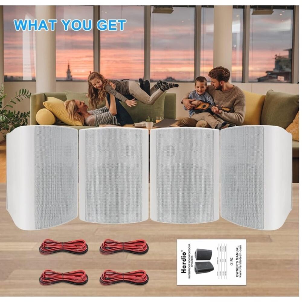 Herdio 5.25" 600W Passive Indoor Outdoor Wall Mount Speakers White
